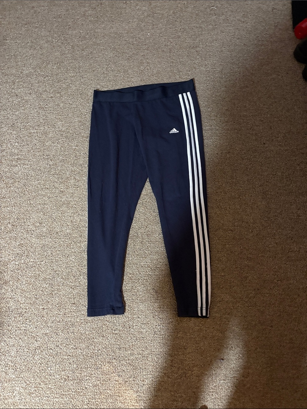 adidas Navy Leggings with White 3-Stripes